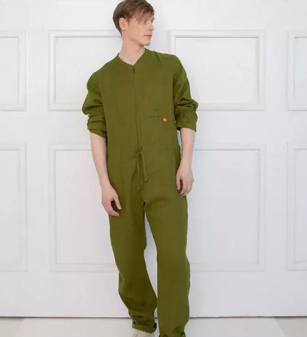 Sofa Killer samanų spalvos vyriškas lininis kombinezonas