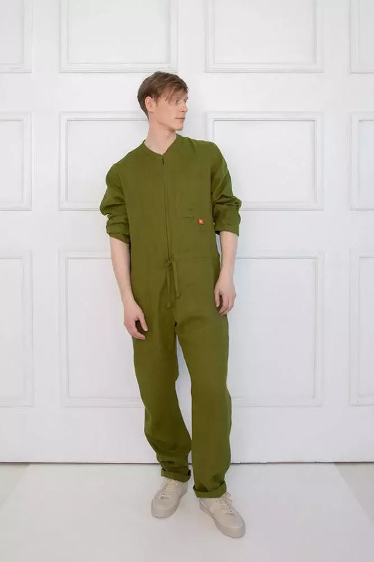 Sofa Killer samanų spalvos vyriškas lininis kombinezonas