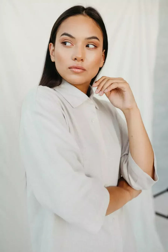 Sofa Killer smėlio spalvos lininė suknelė TOTTORI