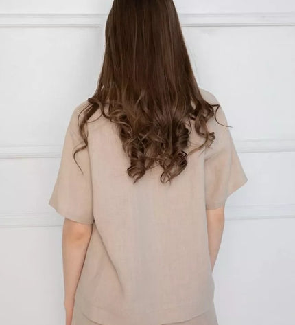 Sofa Killer kūno spalvos lininis kostiumas su šortais