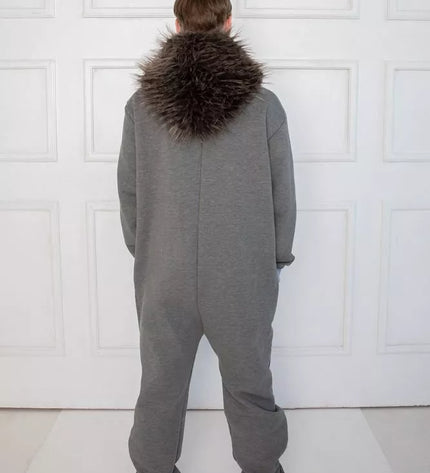 Sofa Killer pilkas kombinezonas su kailiniu kapišonu