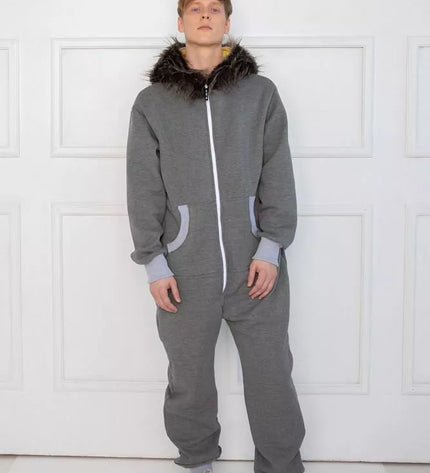 Sofa Killer pilkas kombinezonas su kailiniu kapišonu