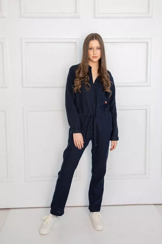 Sofa Killer tamsiai mėlynas lininis kombinezonas