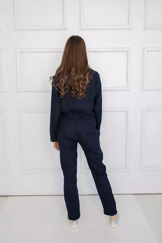 Sofa Killer tamsiai mėlynas lininis kombinezonas