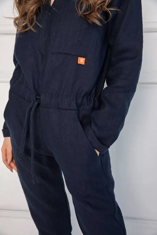 Sofa Killer tamsiai mėlynas lininis kombinezonas