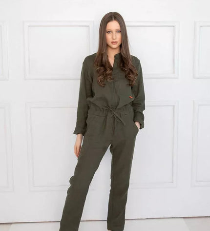 Sofa Killer tamsiai žalias lininis kombinezonas