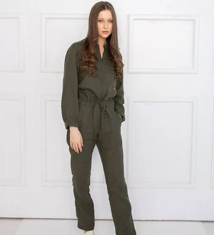 Sofa Killer tamsiai žalias lininis kombinezonas