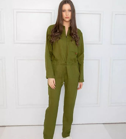 Sofa Killer samanų spalvos lininis kombinezonas