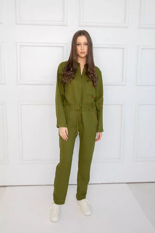 Sofa Killer samanų spalvos lininis kombinezonas