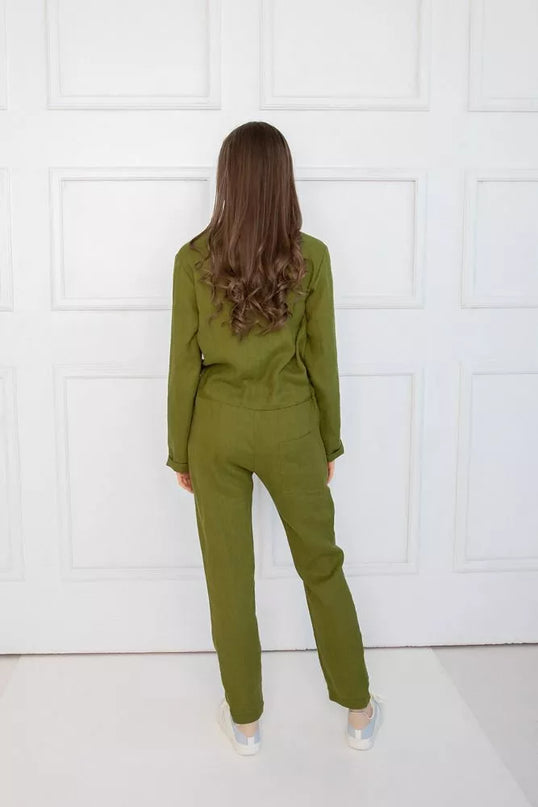 Sofa Killer samanų spalvos lininis kombinezonas